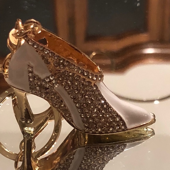 White Shoe Bootie Pendant Crystal Purse Charm - Picture 2 of 3
